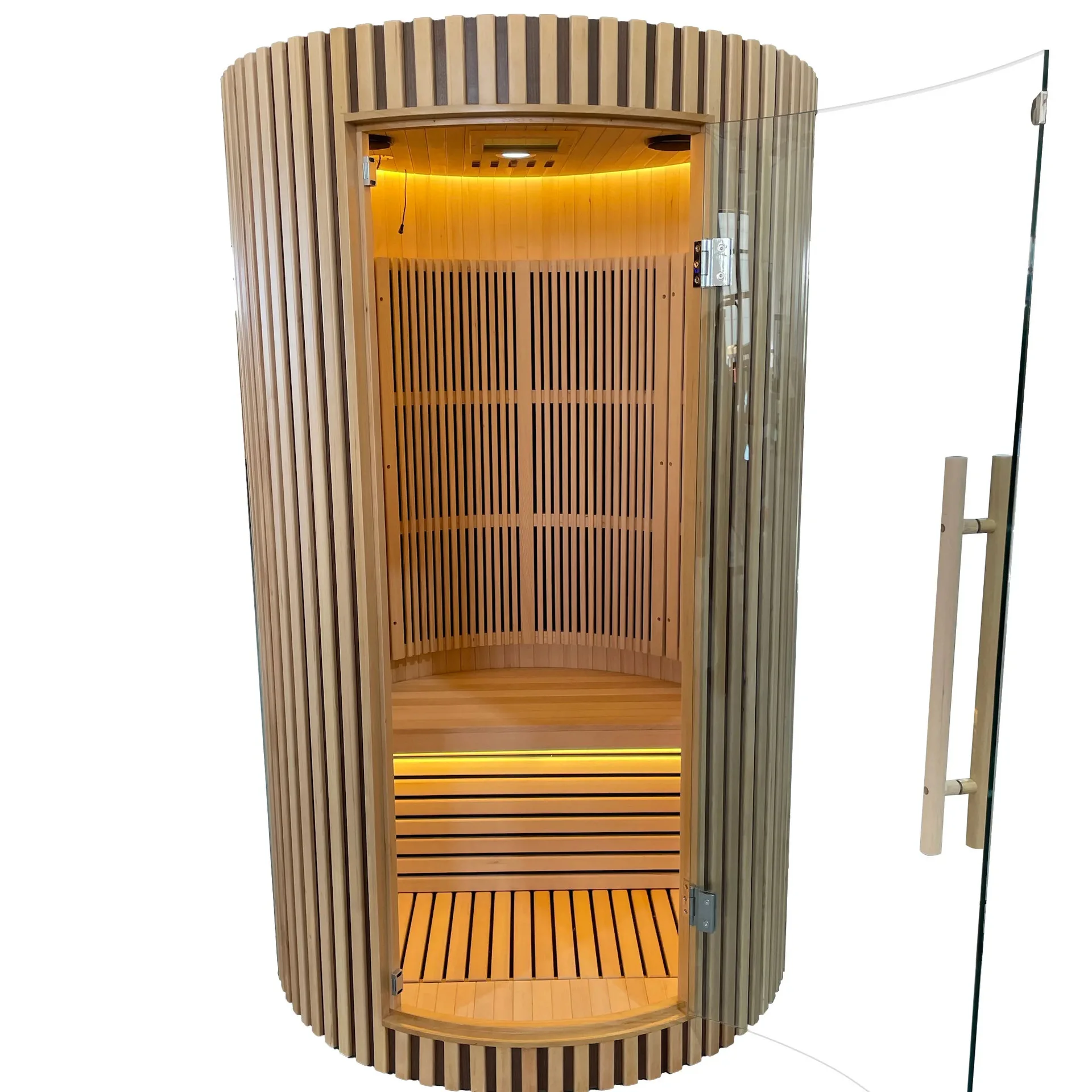 

Бочковая сауна для улицы из массива древесины (хемлок, красное дерево), на 1 человека, сухая, инфракрасная