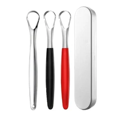 Stainless Steel Tongue Scraper With Storage Case Oral Hygiene Care Tongue Coating Brush Cleaner Mouth Breath Cleaning Remover