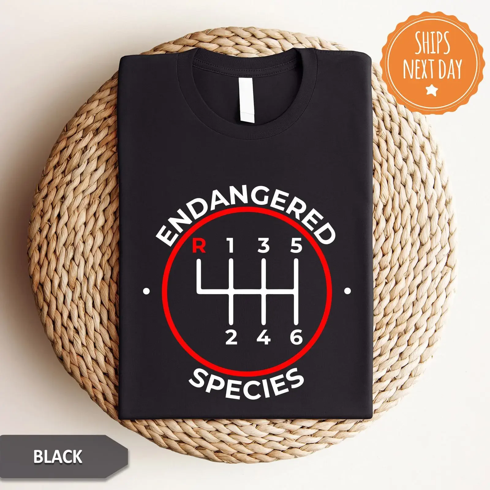 Endangered Species 6 Speed Manual Gearbox Stick Shift T Shirt Funny for Car Lovers Guy vintage Washed homme Comfortable Stylish