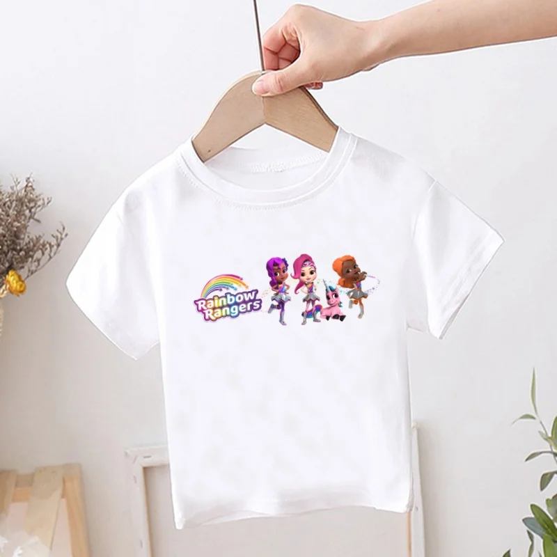 Rainbow Rangers Print Cartoon Kids T shirt Cute Girls Summer Tops Baby Boys Clothes Children Short Sleeve O-Neck White T-shirts