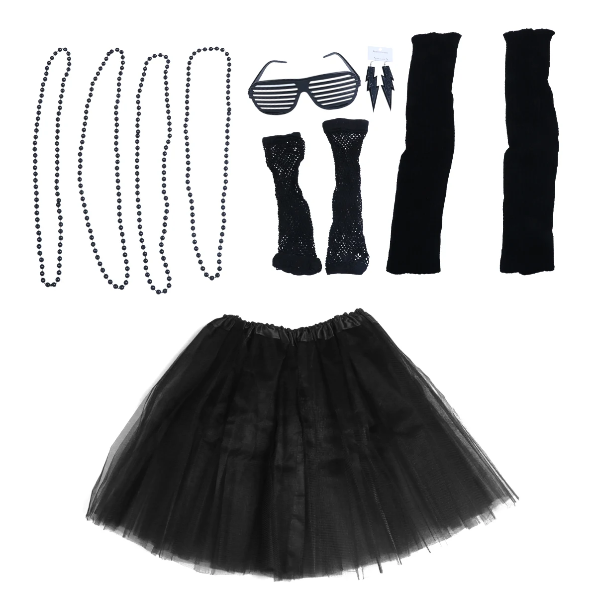 

6pcs Necklace up Suit Retro 80s Party Costume Neon Necklace Tutu Skirts Earrings Glasses Fishnet Window-Shades Glasses Gloves