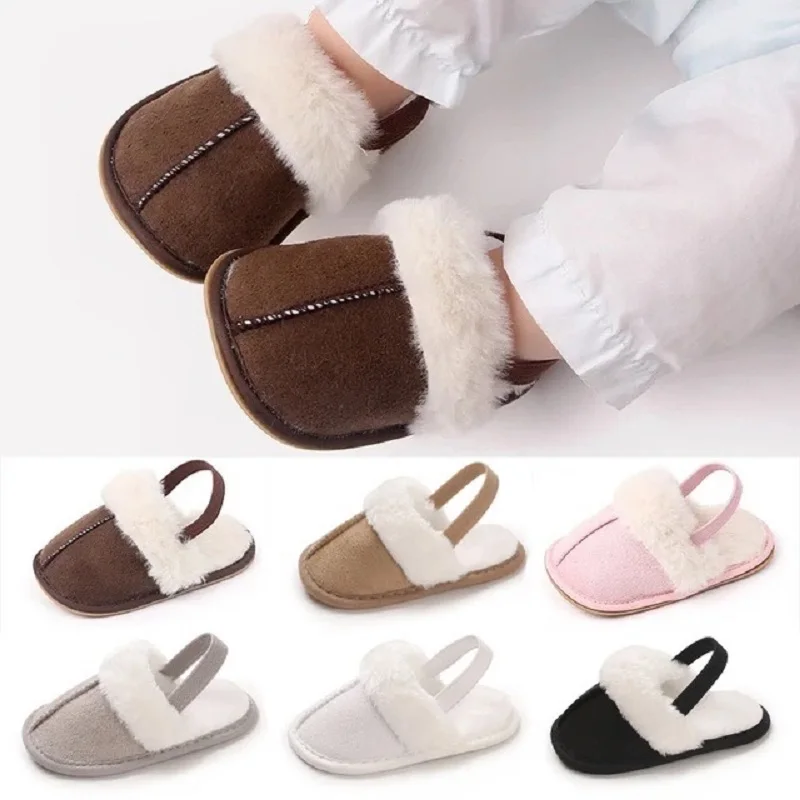 

0-18M Spring and Winter Baby Shoes Cute Indoor Baby Fluffy Slippers Baby Toddler Boys and Girls Shoes Sandals First Step Walker