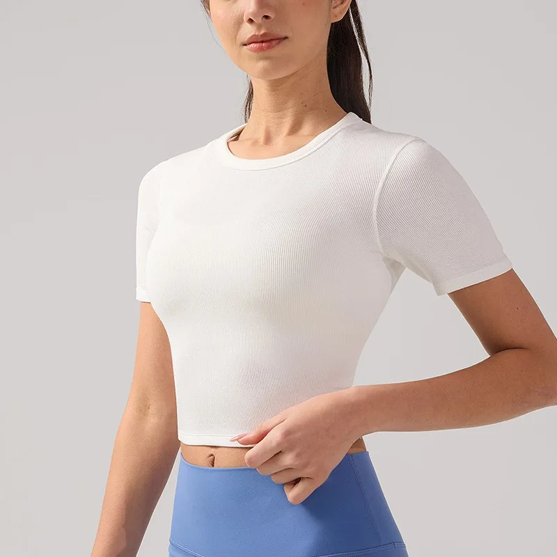 

Summer Fashion Yoga Clothing Short-sleeved Women Waisted Breathable Sports Tops Pilates Outdoor Training Fitness T-shirt