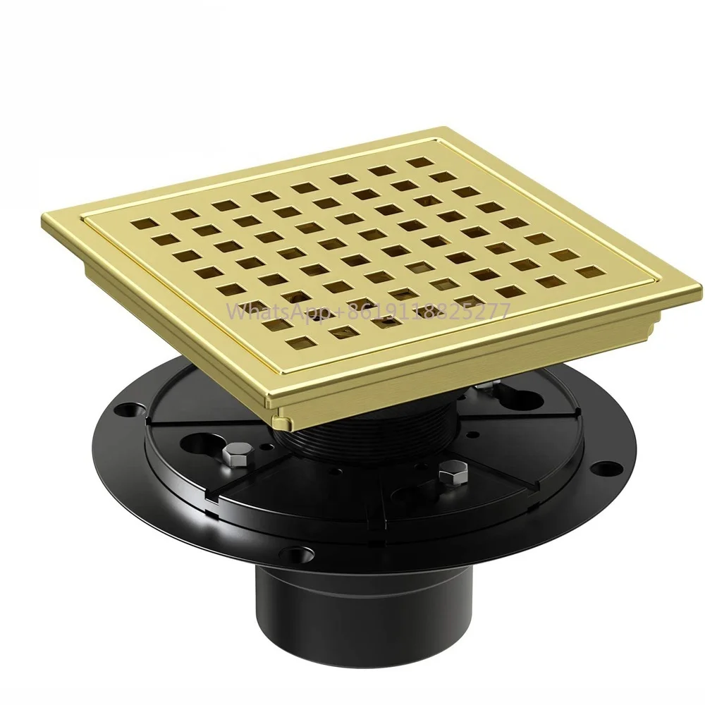 

6 Inch Flange Quadrato Pattern Grate Removable Square Shower Point Drain Brushed Gold square drain