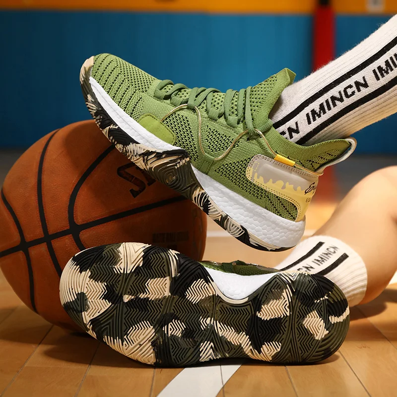 Men Breathable Basketball Shoes Man\'s Shockproof High Top Sneakers Cushioning Sport Shoes Outdoor Training Ankle Boots