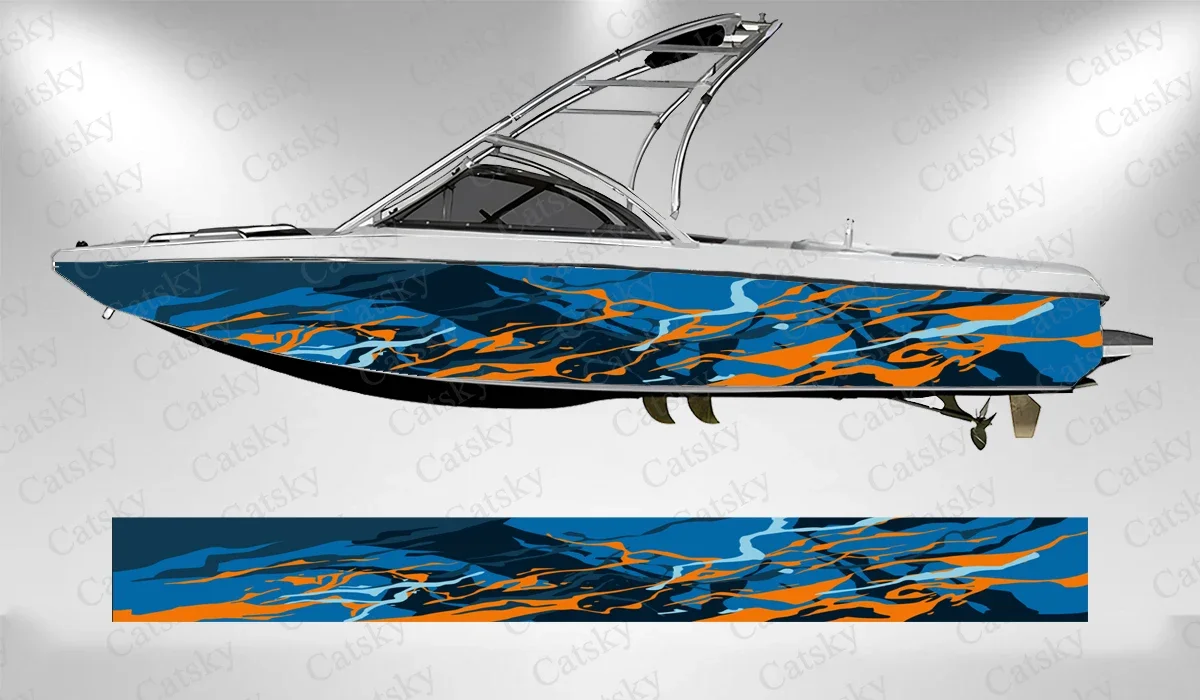 Abstract colorful lightning graphic Sticker Vinyl Boat Pontoon Deck Boat Fishing Self Adhesive Decorative Boat Decal Sticker
