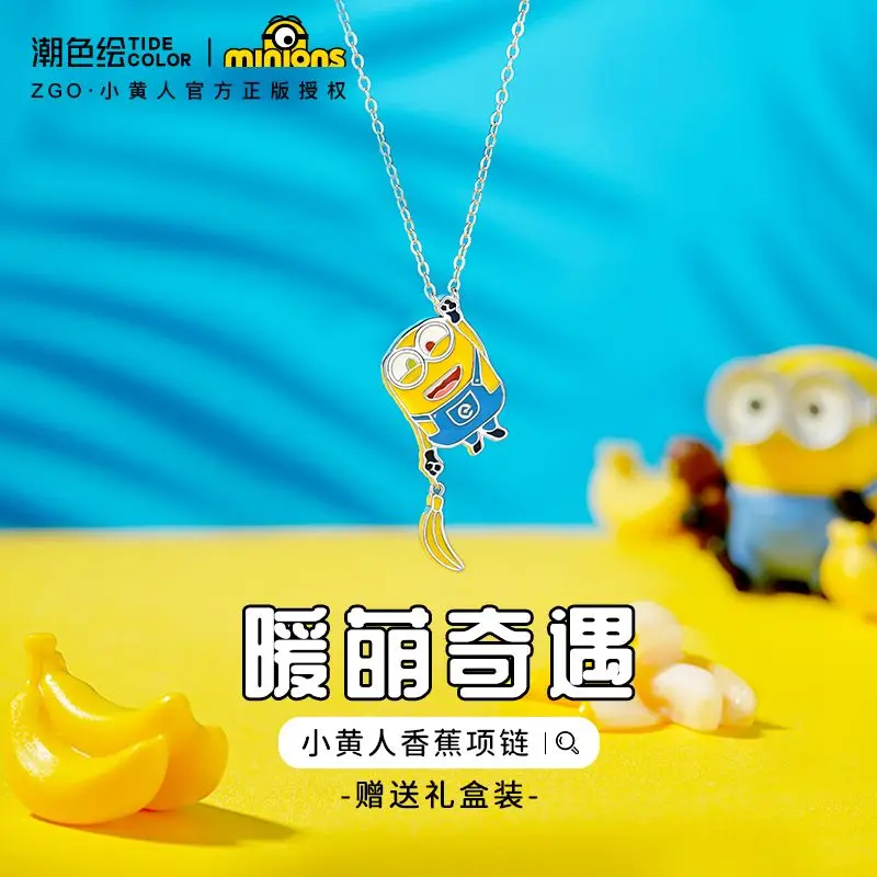 Beast Kingdom Minion Necklace Girls Summer 925 Pure Silver Cute Cartoon Personalized Fashion Accessories Kids Toys Holiday Gift