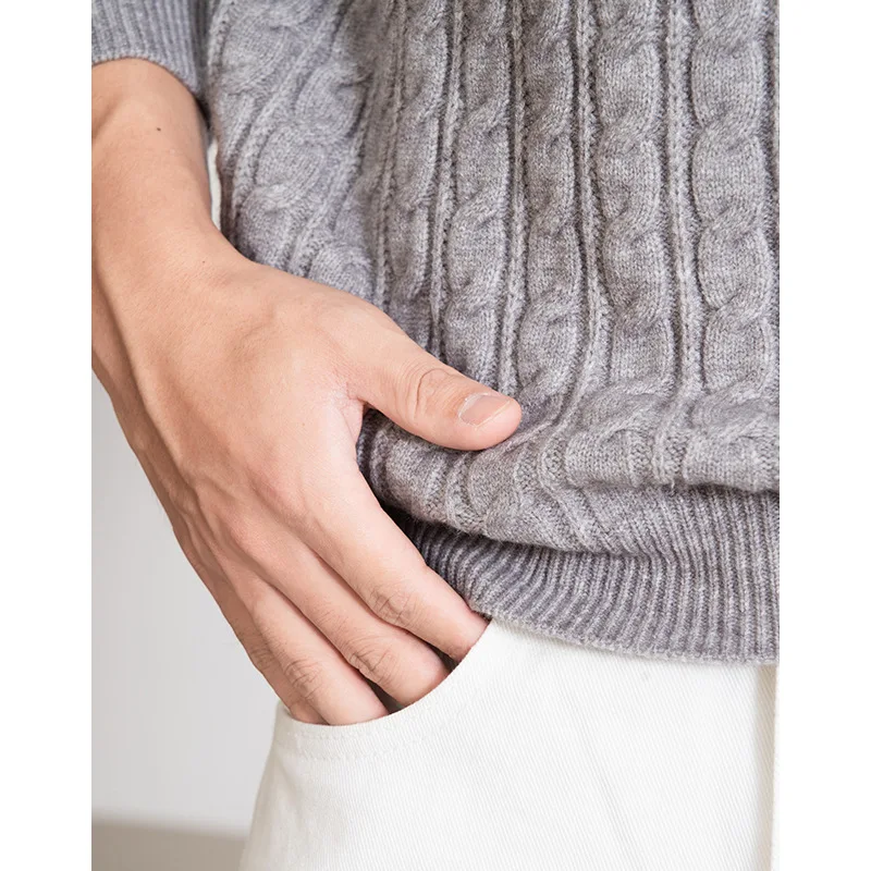 Męski sweter z okrągłym dekoltem na jesień i zimę, gruby, modny, z długim rękawem, dzianinowy top męski.