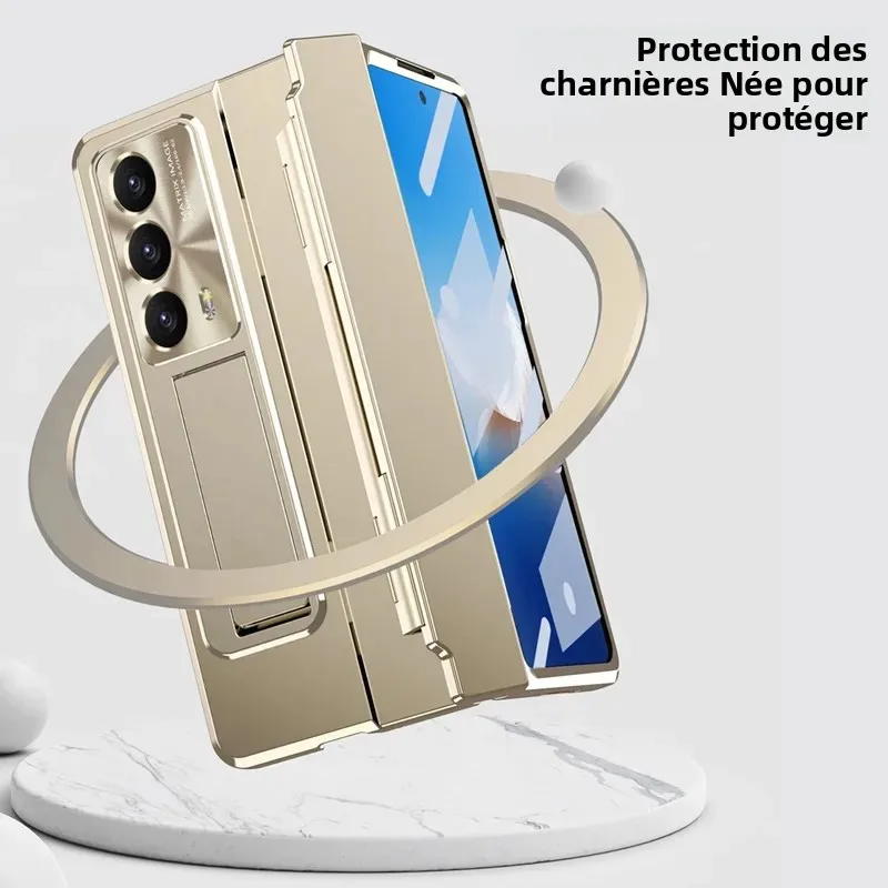 Pour Samsung Z Fold 7 6 5 4 3 étui plaqué plat or armure charnière support fente verre avant Film couverture pour Z Fold3 Fold4 Fold5 Fold6