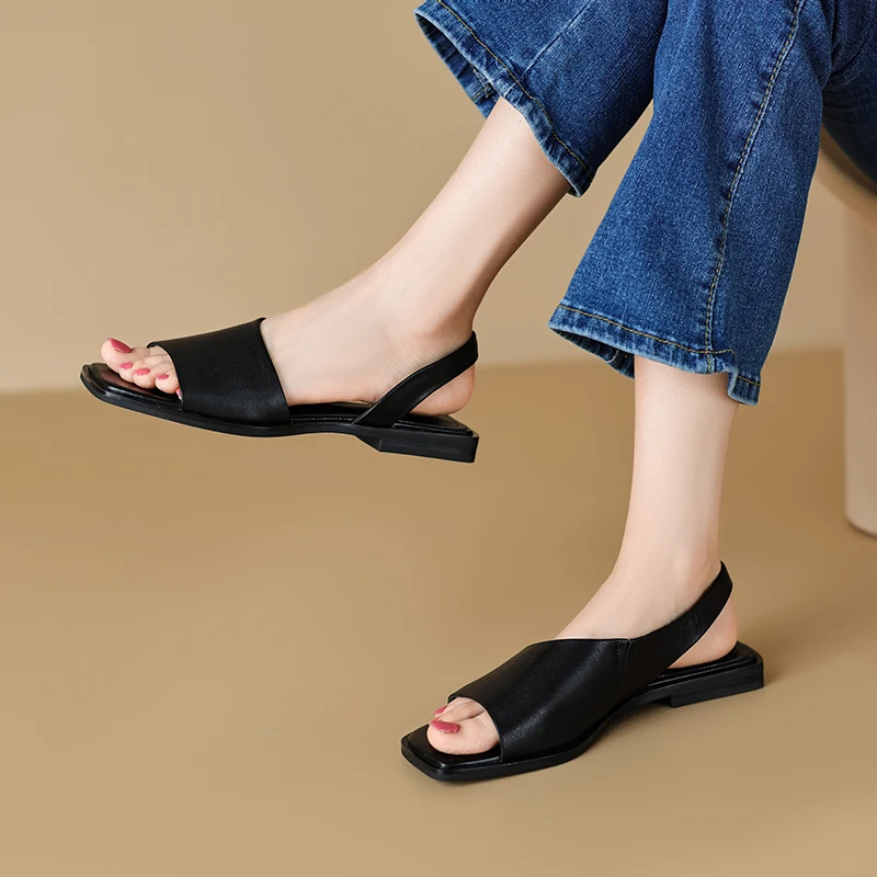 FEDONAS Retro Low Heels Women Sandals Summer Genuine Leather Fashion Peep Toe Pumps Casual Office Working Shoes Woman Basic 2024