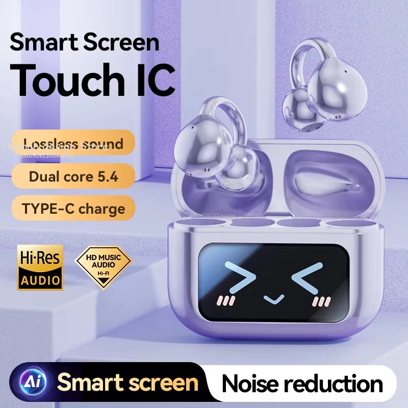 New Bluetooth Headphones AI Translation Dual-Ear Design Smart Display Control Panel Earhook-Style Wireless Headphones