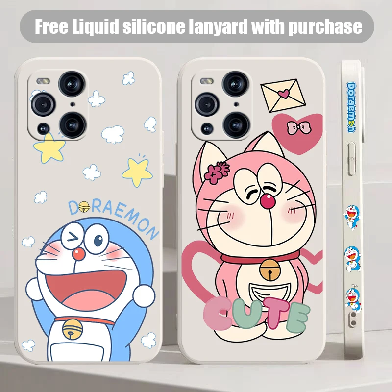 

Cute Doraemon Phone Case For OPPO Find X2 X3 X5 Pro Lite Neo Reno 2 Z 5 6 7 8 10 Lite Pro Liquid Left Rope Funda Shell Cover