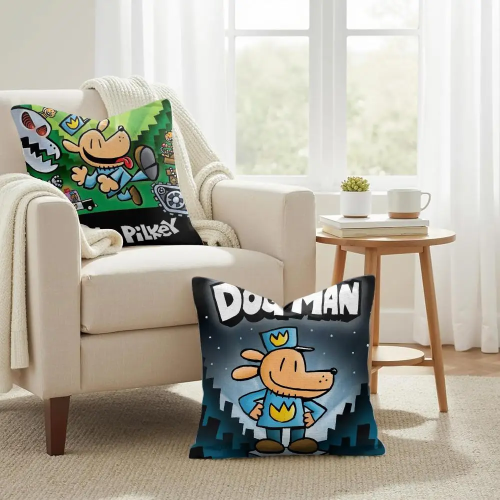 D-Dogman Cartoon Cushion Cover Summer Coolness Linen Organic Fabric Sofa Pillow Case Double-Sided Printing Home Decor