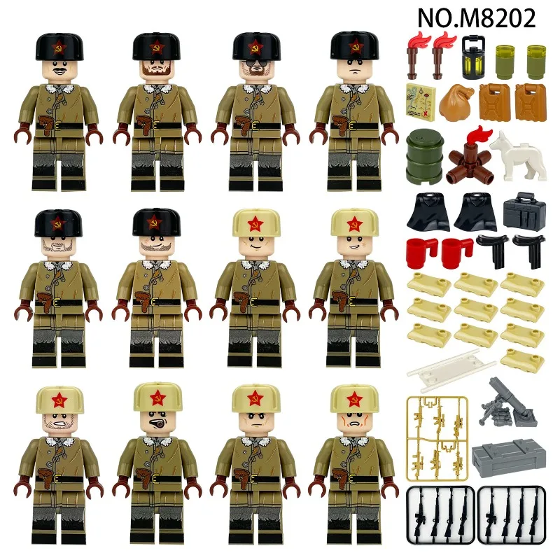Figurines de troupes de campagne soviétiques M8160 M8202, jouets de construction à petites briques pour enfants