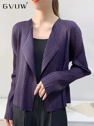 GVUW Pleated Lapel Jackets Women Full Sleeve Open Stitch Solid Color Outwear Summer Casual 2024 New Female Clothing 17G6220