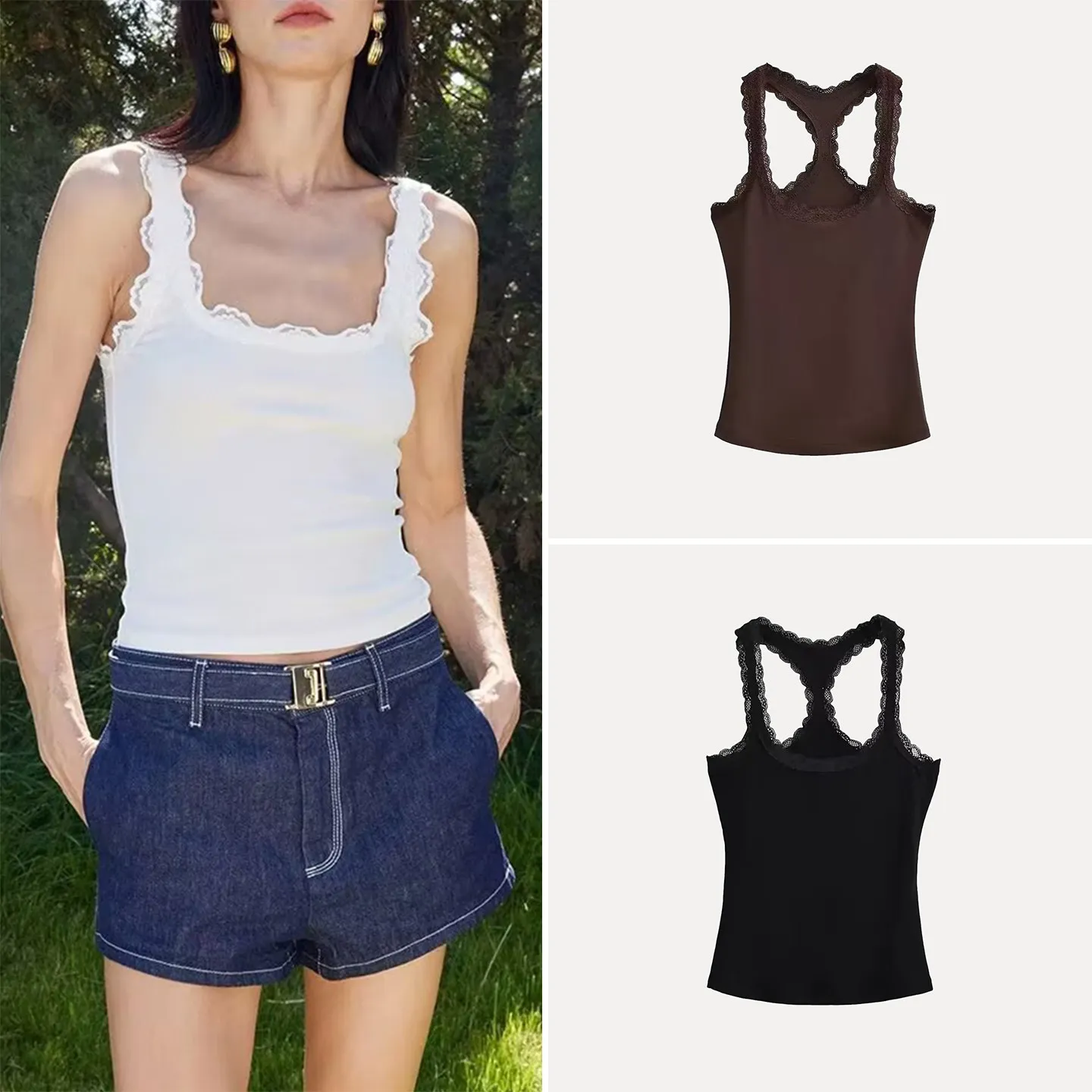 

Модный укороченный кружевной топ для женщин, облегающий, с квадратным вырезом, в стиле «сладкая и дерзкая девушка», новинка весны 2026, бренд ZADATA