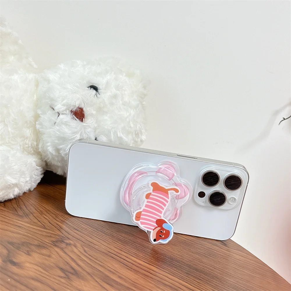 Cute Cartoon Dog Magnetic Phone Stand Holder Support For iPhone 16 ProMax Samsung For Magsafe Expanding Cellphone Grip Kickstand