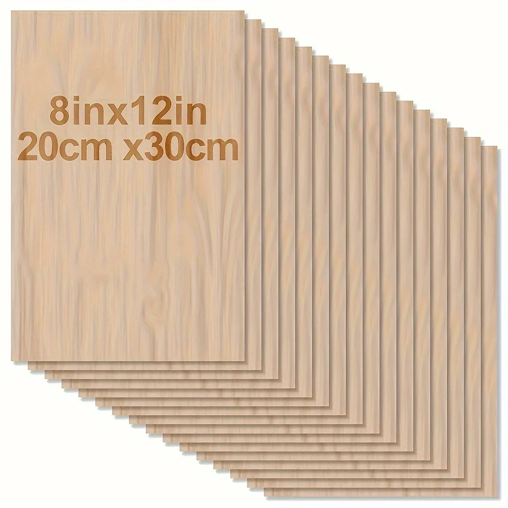 12-Pack 30x30cm/20x30cm Basswood Sheets Thin Plywood Balsa Wood Boards for Crafts Laser Cutting Wood Burning and Drawing