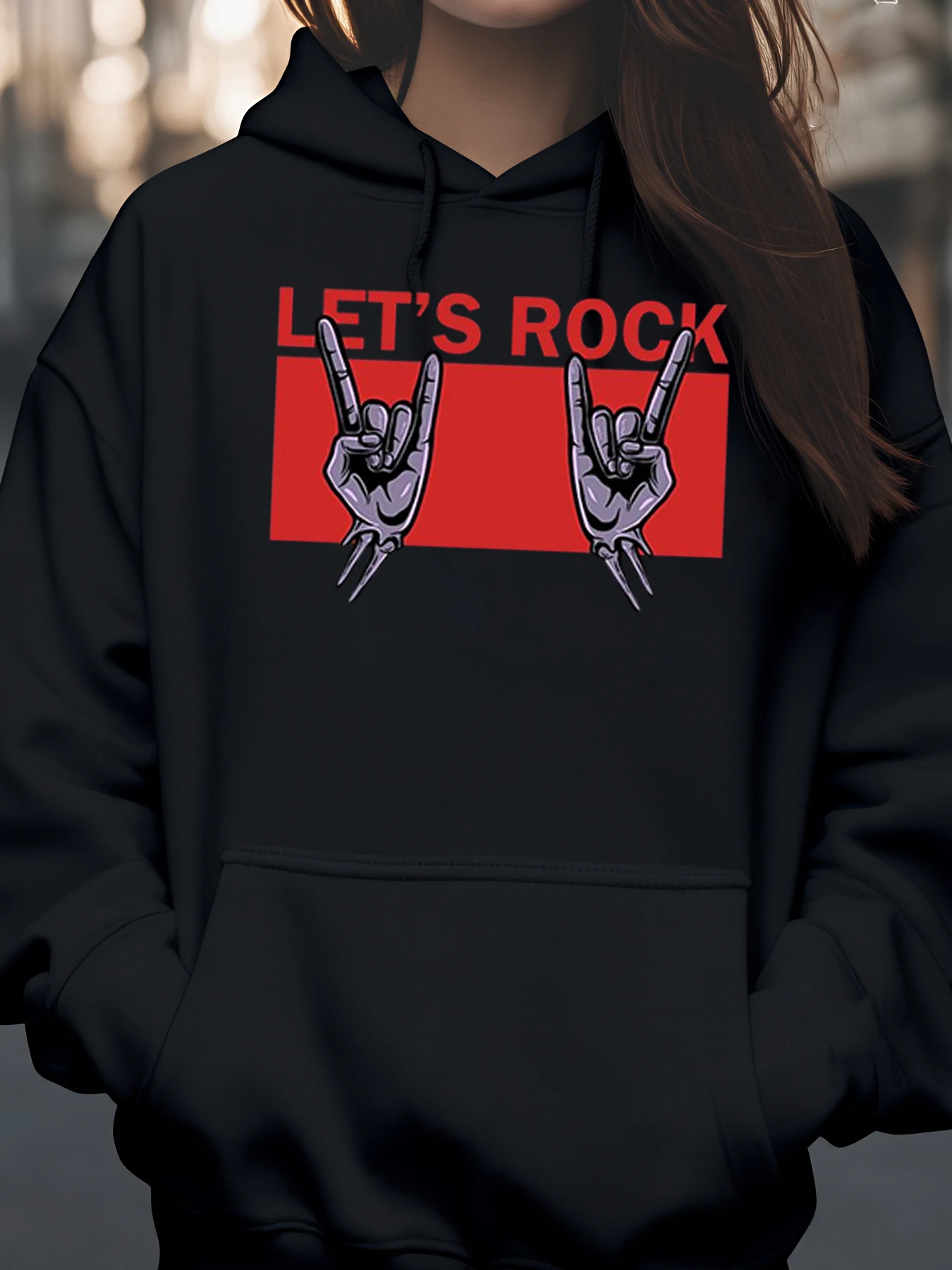 

Толстовка с принтом Rock Hands Let's Rock для музыкальных фестивалей и концертов молодежи и взрослых