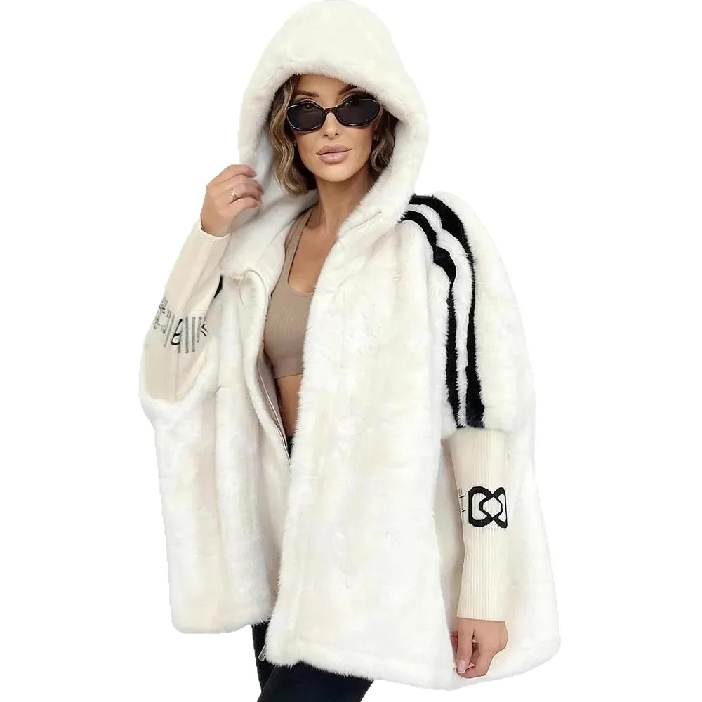 جديد الشارع نمط الدافئة أفخم معطف المرأة الخريف الشتاء فو الفراء معاطف رسالة التطريز الربط كم طويل رقيق سترة Mujer