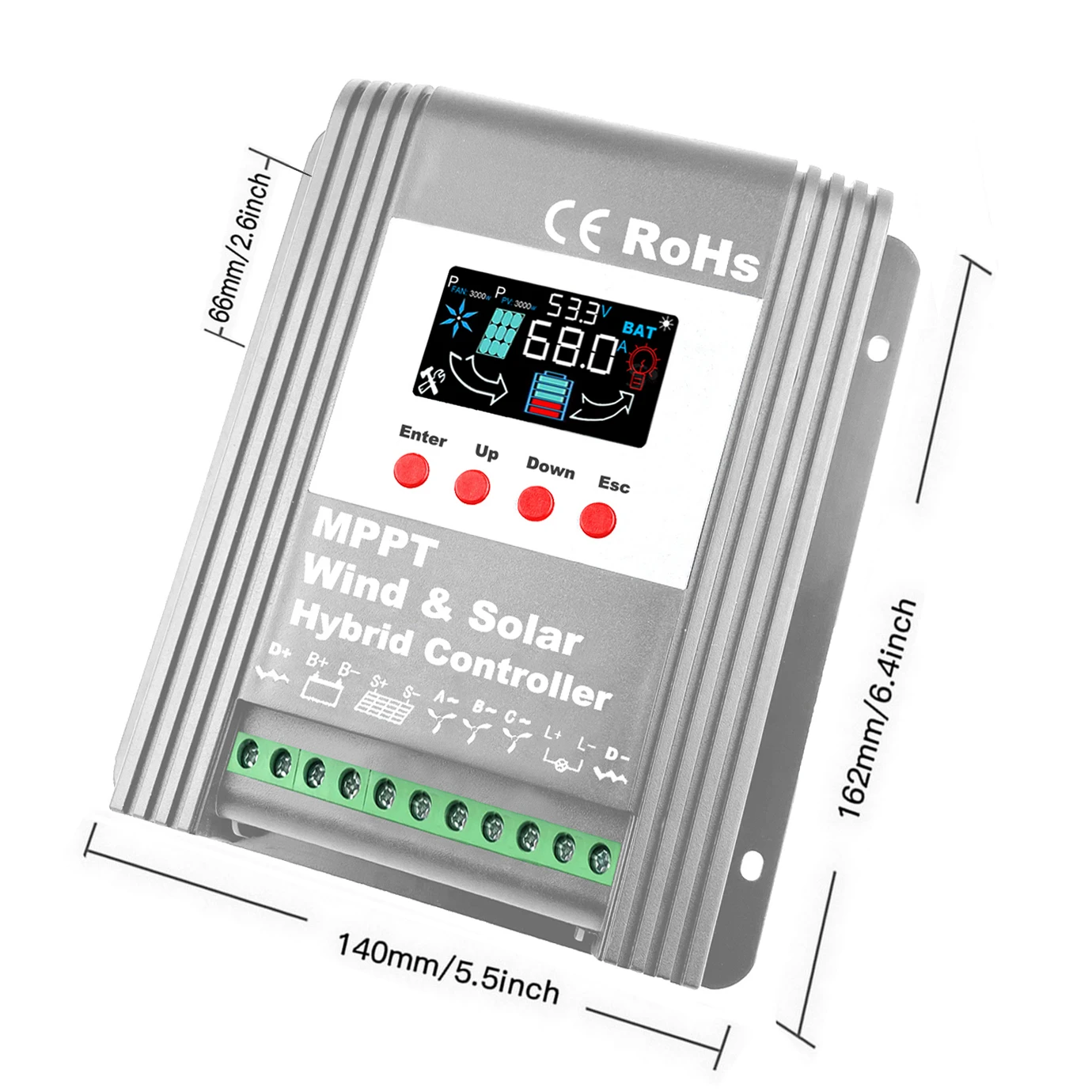 Imagem -03 - Controlador Híbrido Solar Eólico Mppt Board Regulador de Carregamento da Bateria Painel Solar Turbina Eólica 12v 24v 48v 3000w 5000w 80a 160a