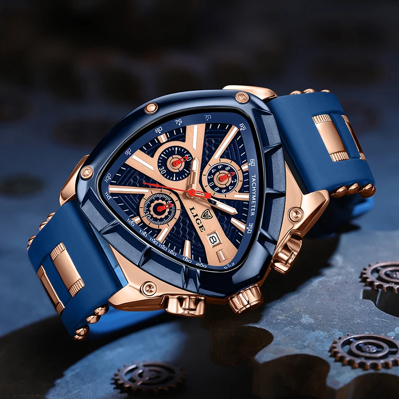 LIGE Luxury Fashion Quartz Man Watch cinturino in Silicone triangolo irregolare orologio da polso luminoso impermeabile creativo per uomo data automatica