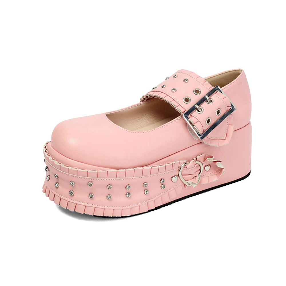 

Женские готические туфли Мэри Джейн на платформе с заклепками и пряжками, на танкетке, в стиле Лолита, большие размеры 34-50, крутые повседневные туфли для косплея и вечеринок