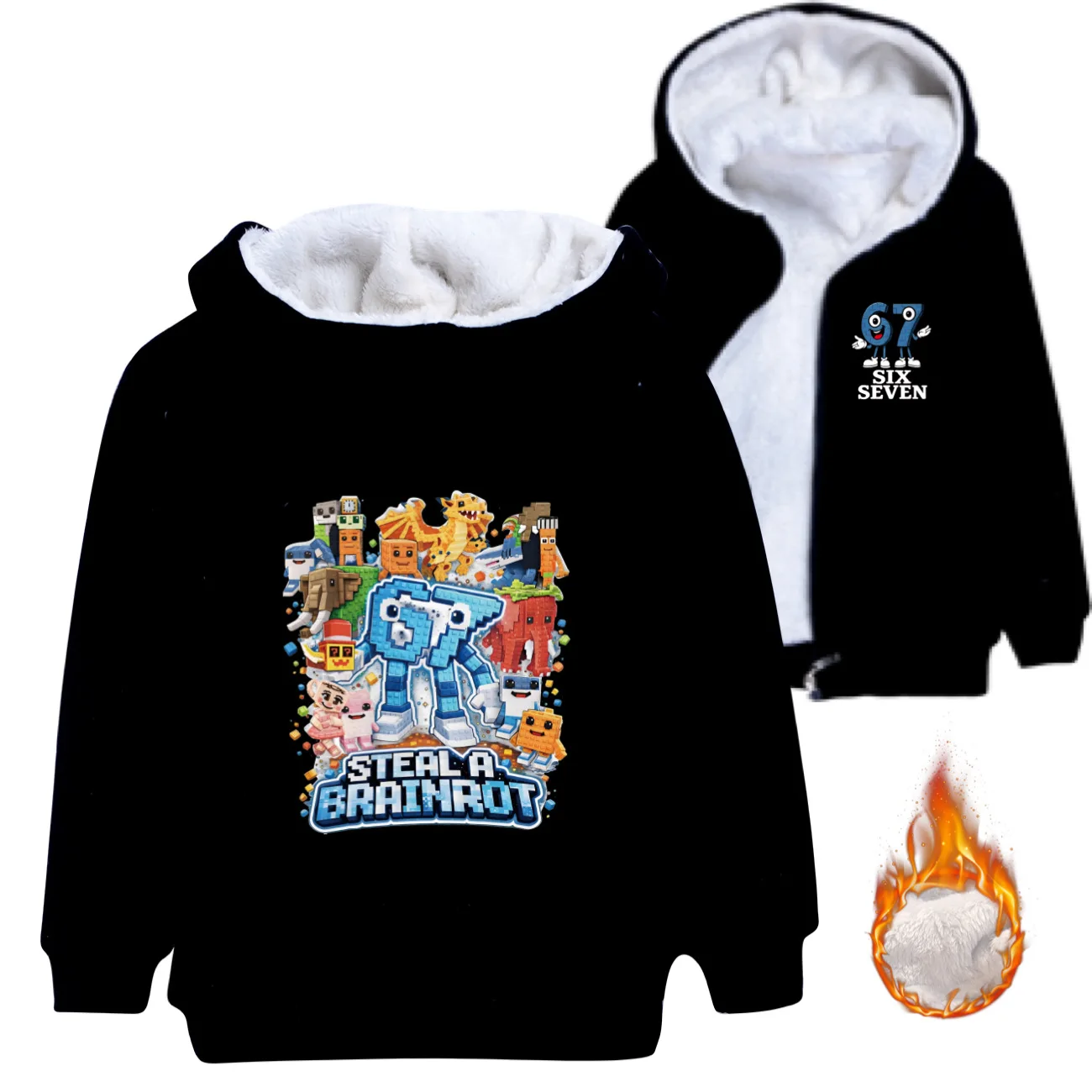 

Winter Six Seven 67 Kids Zipper Hoodie Jacket Teen Steal A Brainrot Girls Boys Pullover Sweatshirt Children's Hoody Coat