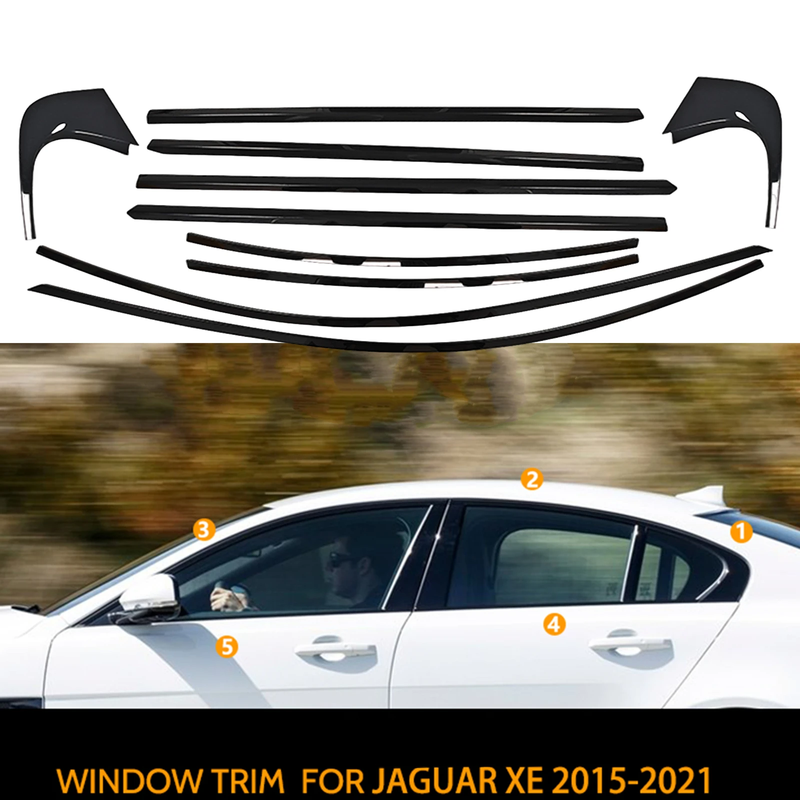 Chrome Black Car Exterior Window Decoration Strip Trim Seal Belt Weatherstrip Moulding Decorative Kit For Jaguar XE 2015-2021