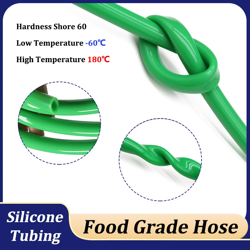 

High Temperature Resistant Food Grade Silicone Tube Green Flexible Non-Toxic Drink Water Connector Plumbing Hose ID 0.5mm ~ 32mm