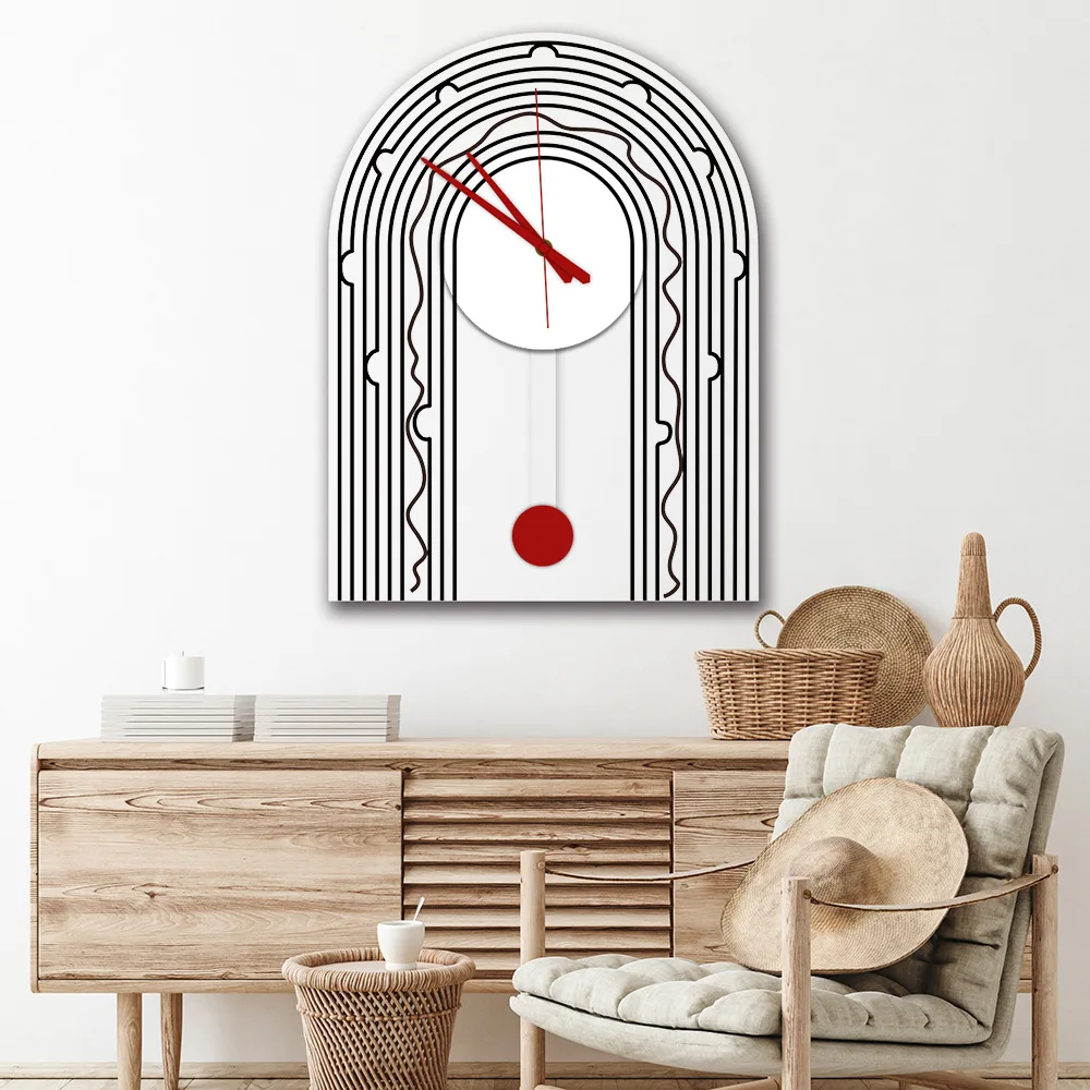 ساعة حائط مخططة كريمي بسيطة وبوهيمية مبتكرة - زخرفة ديكور متأرجحة لغرفة المعيشة وغرفة النوم وديكور المنزل