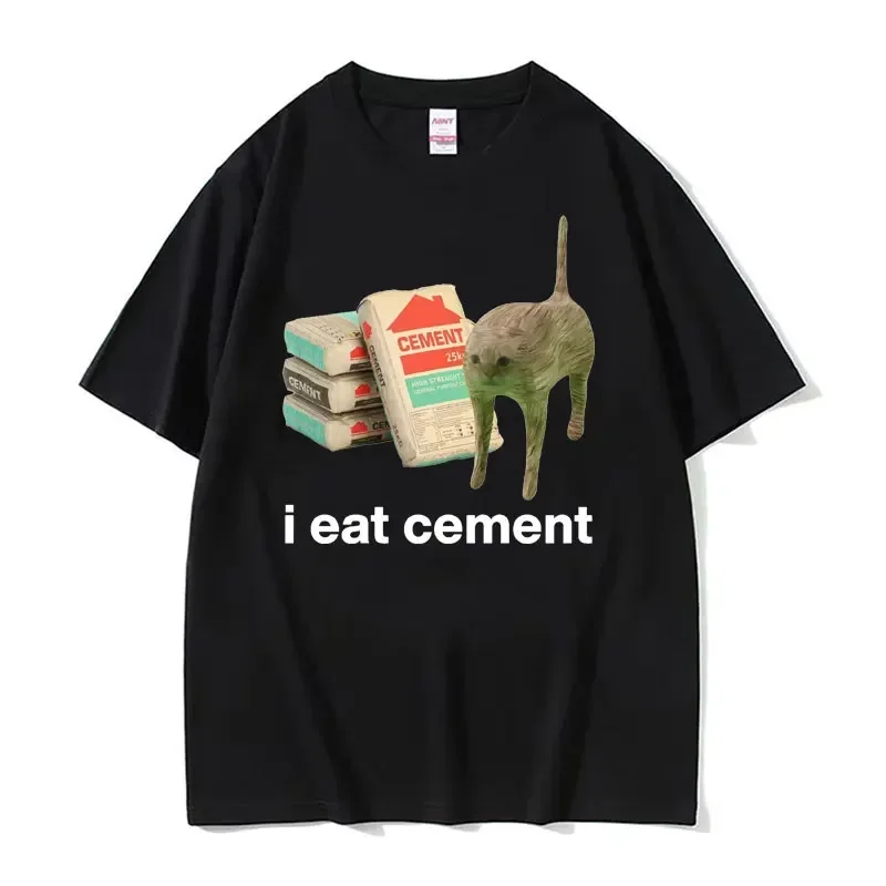 I Eat Cement Cursed Cat Funny Meme T Shirt Women's Fashion Humor Short Sleeve T Shirts Male High Quality T-shirt Tops