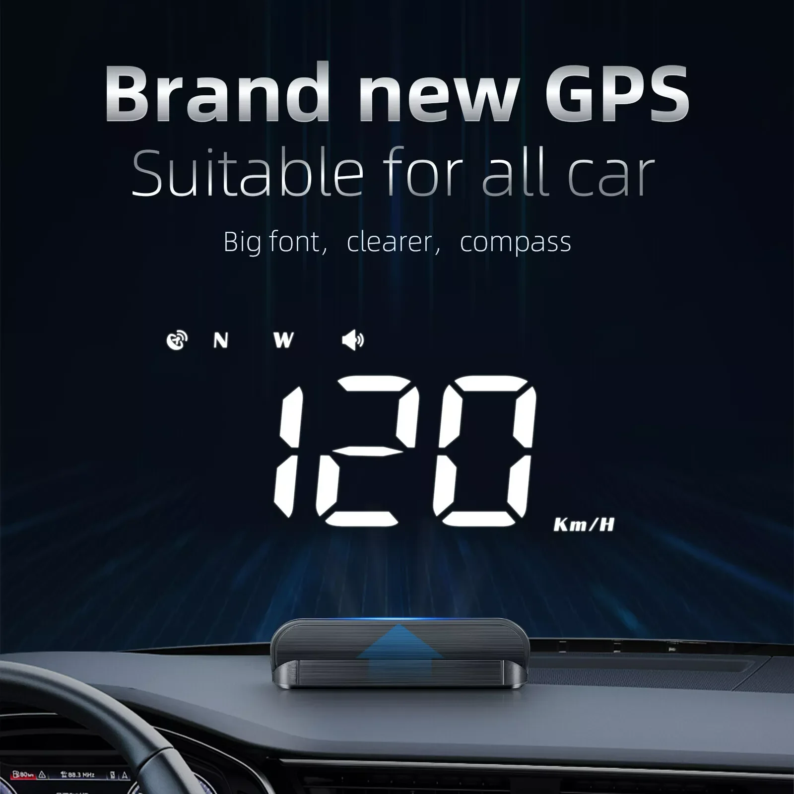 

M1 HUD Car Head-Up Display GPS Speedometer With Compass Speed And Direction Display Overspeed Alarm And Fatigue Driving Reminder