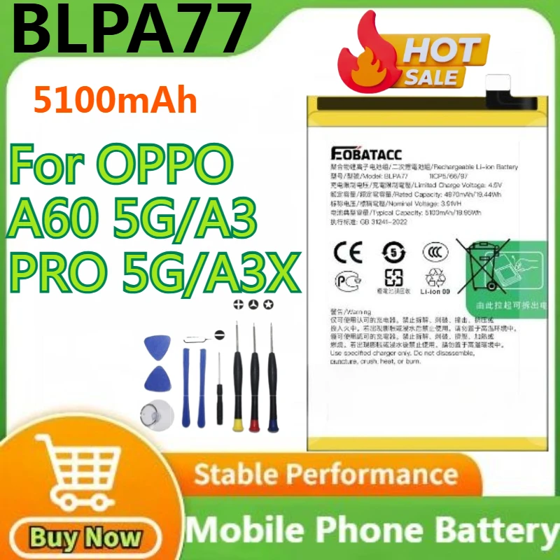 

Новый сменный аккумулятор 2025 года BLPA77 5100 мАч для OPPO A60 5G/A3 PRO 5G/A3X, аккумуляторы для мобильных телефонов + инструменты
