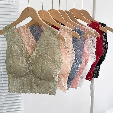 여성을위한 섹시한 레이스 탑 브래지어 Bralette 패딩 푸시 업 브래지어 여성 원활한 원피스 솔리드 컬러 속옷 soutien gorge femme