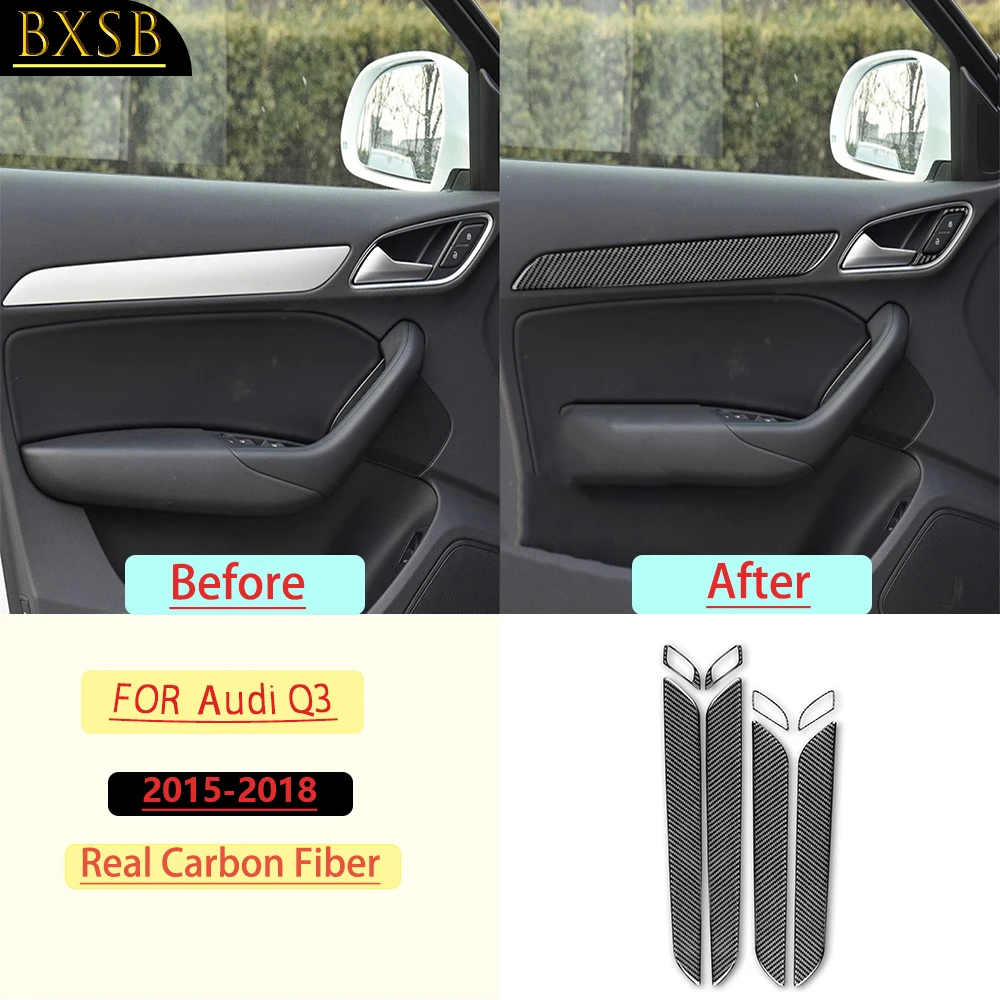 For Audi Q3 2015-2018 Car Inner Door Lock Speaker Horn Audio Panel Set Trim Real Soft Carbon Fiber Interior Accessories Sticker