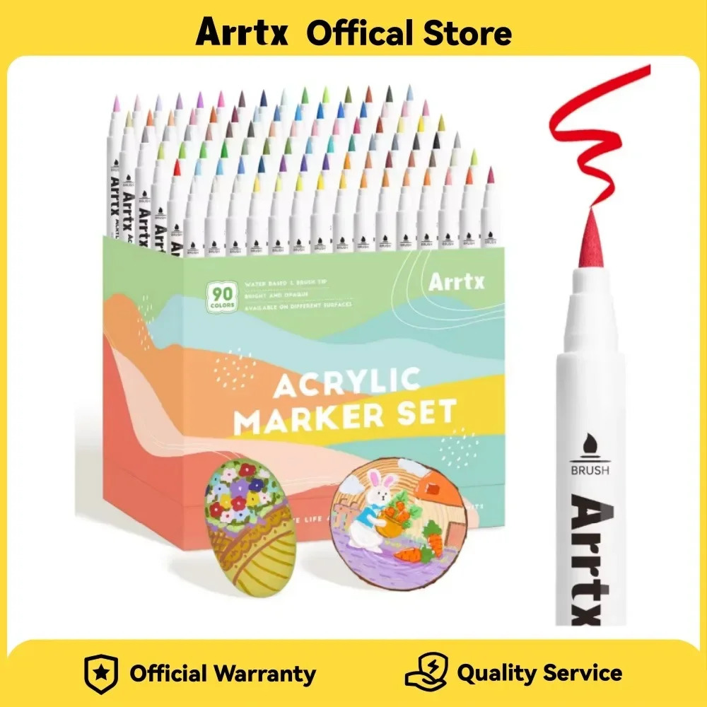 

Arrtx Acrylic Markers 90 Colors Brush Tip Paint Pens Water Based Ink No Toxic Waterproof for Rock Painting Wood Stone Glass