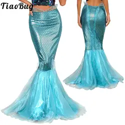 Women's Mermaid Cosplay Costumes Halloween Fishscales Printed Tail Skirts Themed Party Princess Tulle Fishtail Skirt Outfits