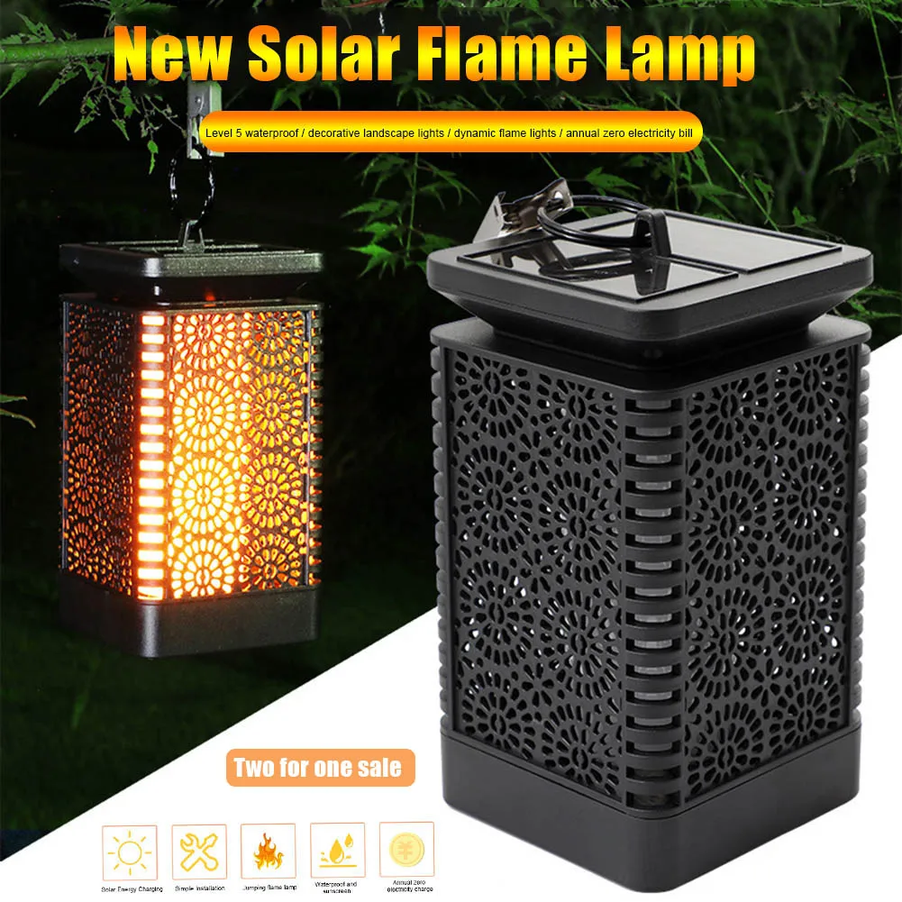 2Pcs Solar Flame Lanscape Lights Waterproof Outdoor Hanging Solar Lights Dancing Flame Lantern Lights Auto Turn On/Off for