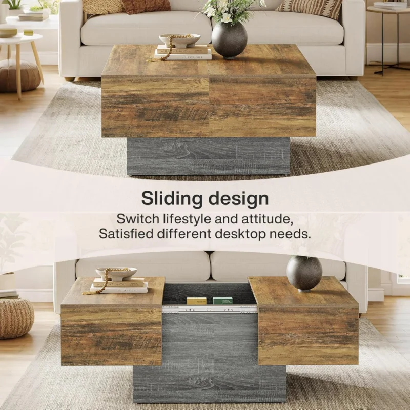 Extendable Farmhouse Coffee Table, Living Room Center Table with Storage, Expandable Wooden Coffee Table for Small Spaces,