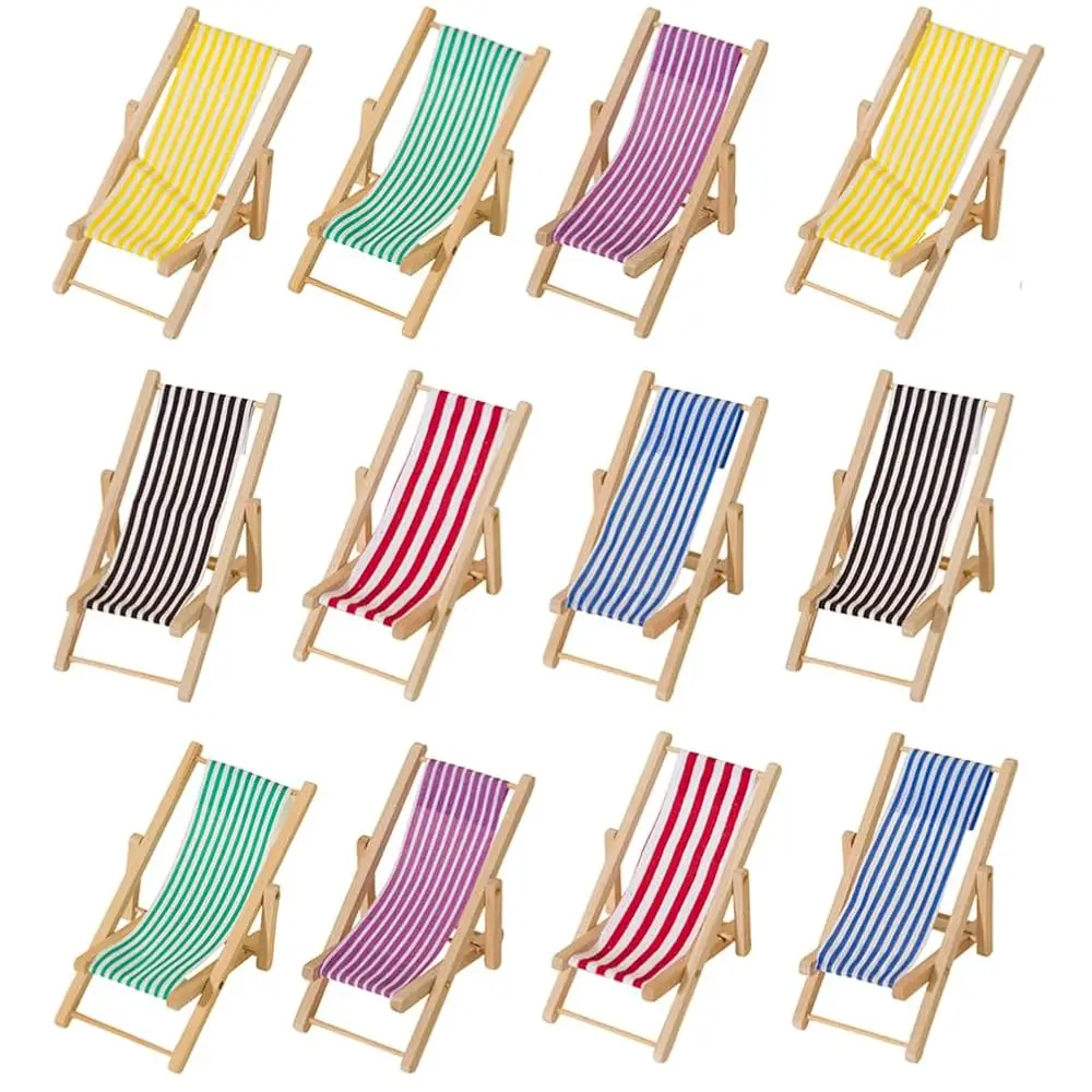 

12Pcs Dollhouse Miniature Furniture Accessories Mini Wooden Folding Beach Sunbath Chair Longue De Chair For Fairy Garden