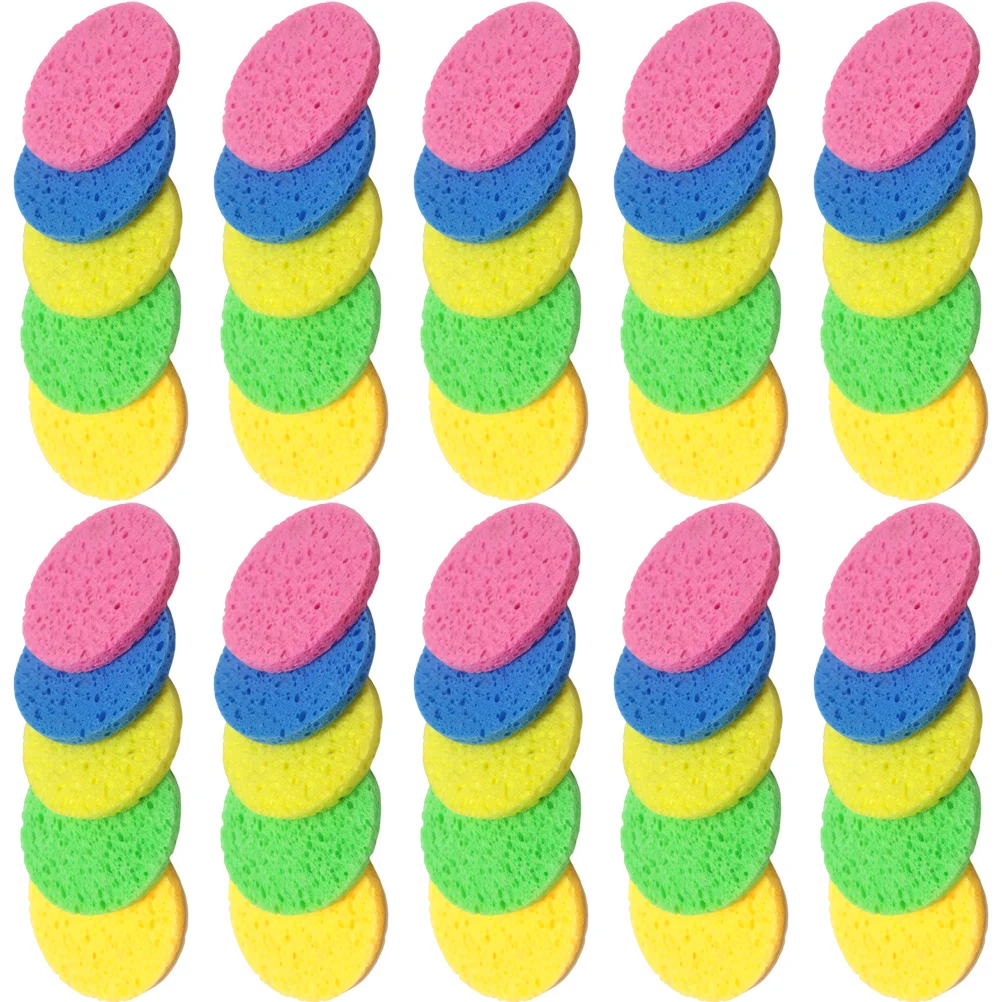 50 Uds. Almohadillas redondas de esponja de algodón 60mm 8mm Multicolor para limpieza Facial eliminación de maquillaje Material de pulpa de madera suave antimoldeo
