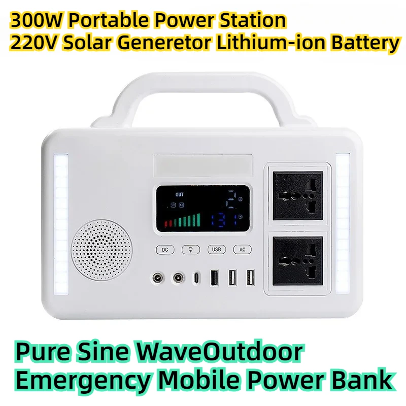 

300W Portable Power Station 220V Solar Generetor Lithium-ion Battery 60000mAh Pure Sine WaveOutdoor Emergency Mobile Power Bank