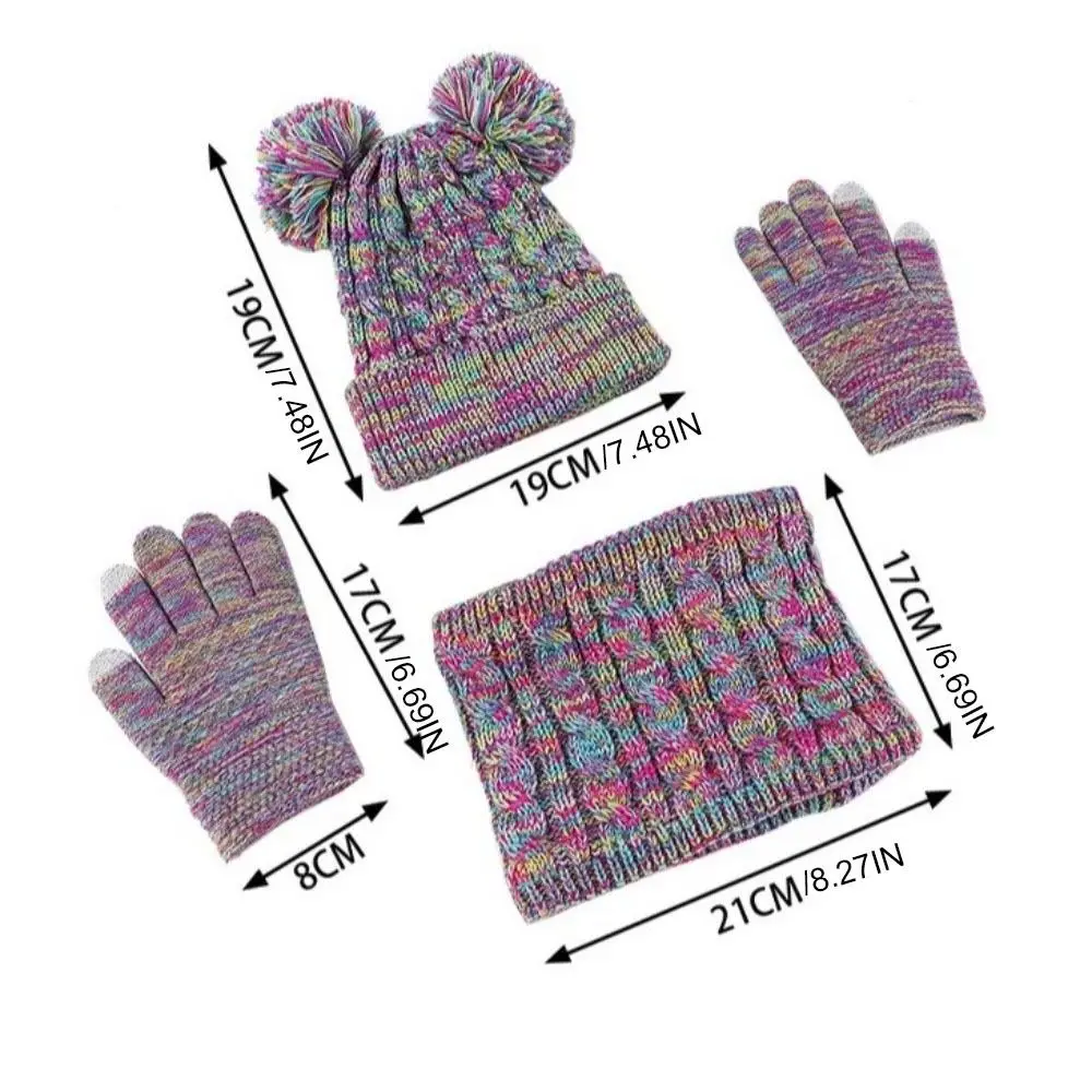 Casual Cute Pompom Baby Hat Scarf Gloves Set Warm Ears Thickened Toddler Knitted Hats Multicolor with Velvet Kids Hat Set Girls