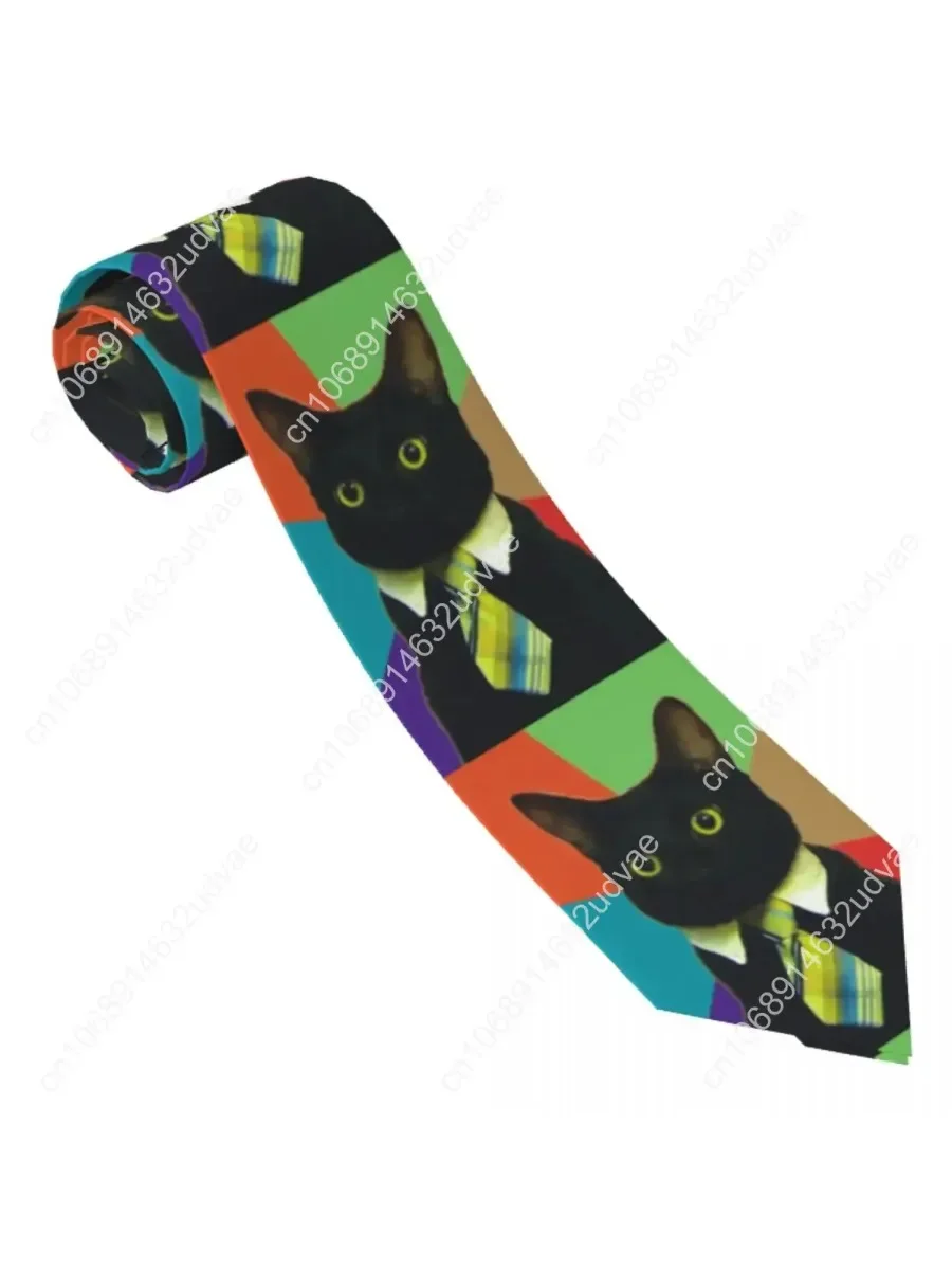 

Blcak Cat Tie Cute Animals 3D Printed Graphic Neck Ties Retro Casual Collar Tie Men Daily Wear Party Necktie Accessories