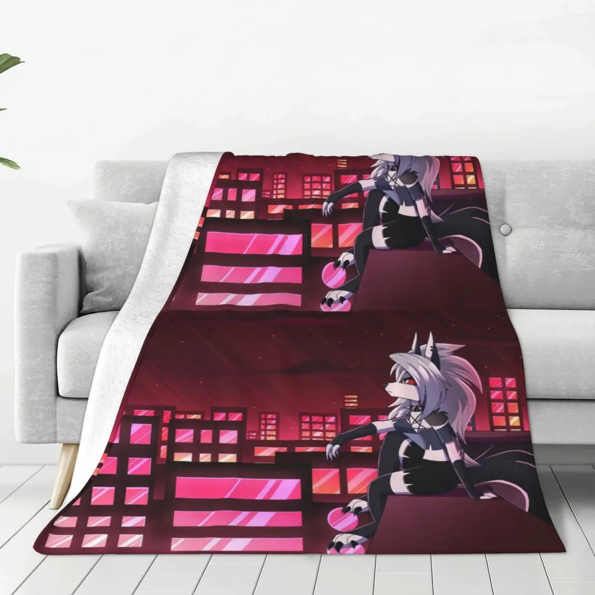 Kawaii Loona Fuzzy Blanket Helluva Anime Funny Throw Blanket for Home 125*100cm Plush Thin Quilt