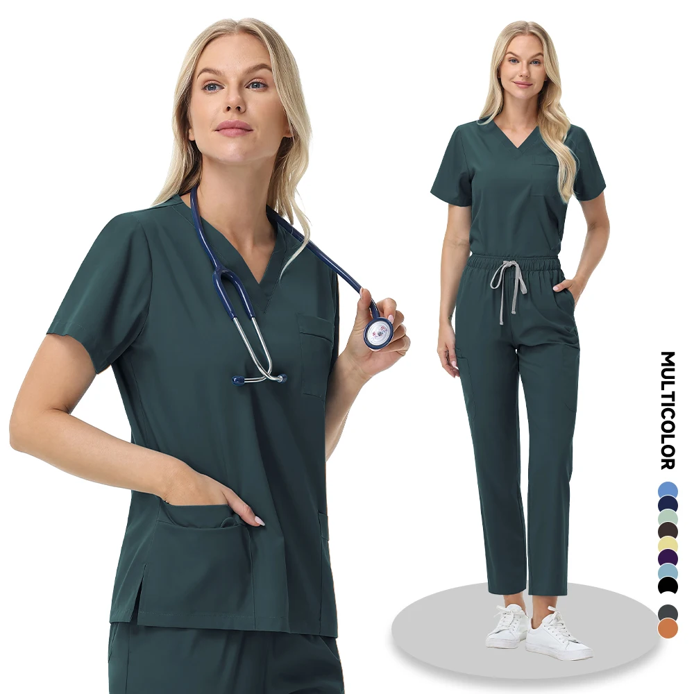 새로운 메디코 치과 의사 작업복 외과 유니폼 여성 남성 스크럽 탑 바지 의료 임상 의류 의사 간호사 간호 의류