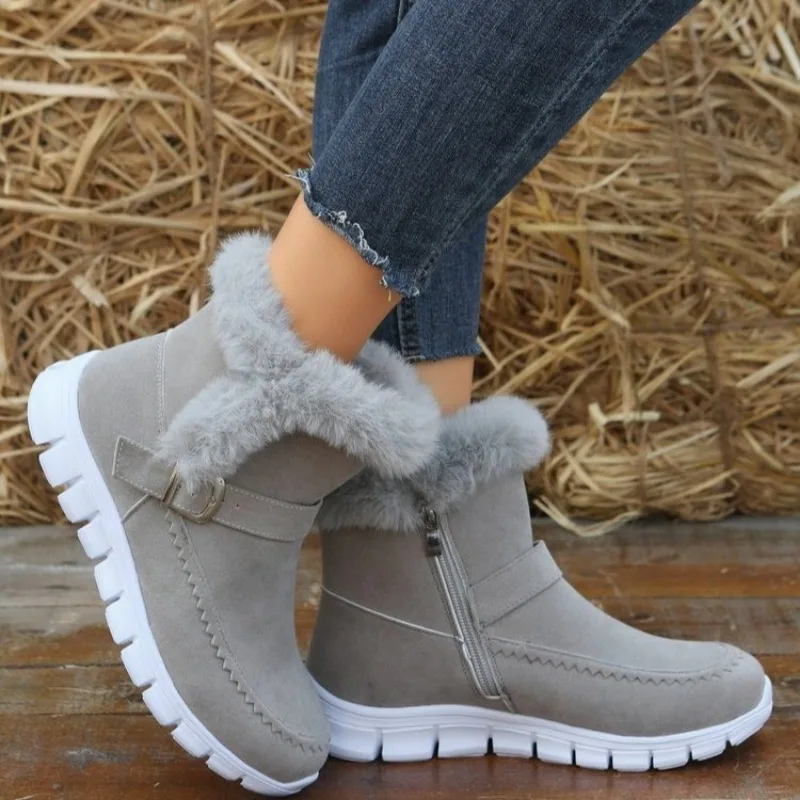 2024 Winter Women Fur Warm Snow Boots Casual Short Plush Suede Ankle Boots Flat Gladiator Sport Ladies Botas Mujer Women Boots