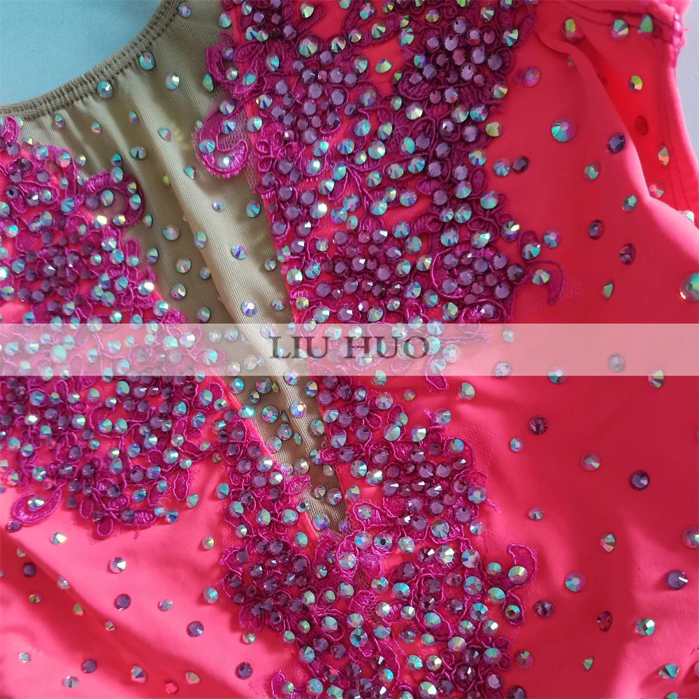 LIUHUO Ice Dance Figure Skating Dress Women Girl Teen Customize Costume Performance Competition Leotard Red Sleeveless Roller