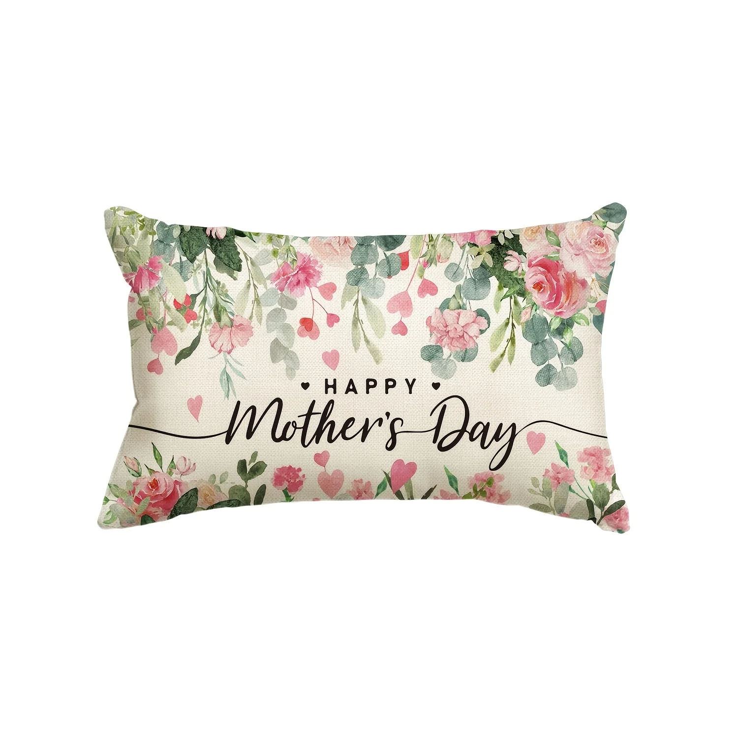 1pc Happy Mother's Day Pink Flower Heart Pillow Cover,Suitable for Sofa,Bedroom,Living Room,Mother's Day Decor,Warm Gift for Mom